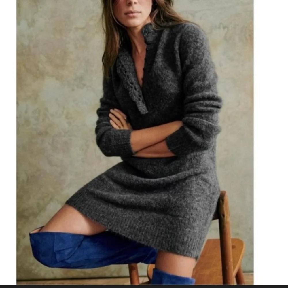 Sezane Charcoal Gray Mohair Wool Knit Long Sleeve Angelita Sweater Dress Size XL Sezane Charcoal Gray Mohair Wool Knit Long Sleeve Angelita Sweater Dress Size XL